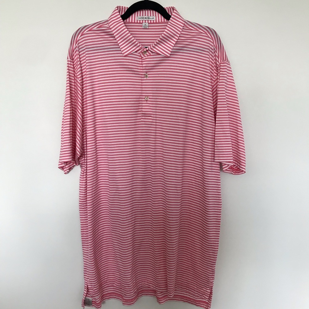 Peter Millar Pink and White Short Sleeve Golf Shirt